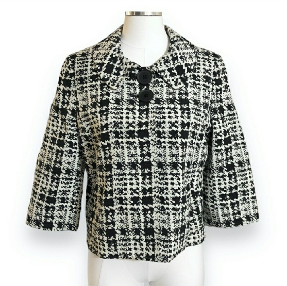 SEMANTIKS Abstract Houndstooth Print Cropped Swing Coat EUC!